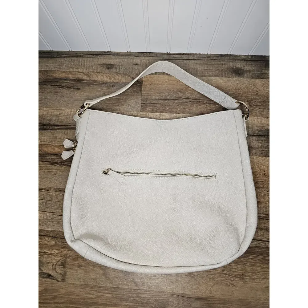 Laggo Leather Shoulder Bag Hobo Cream‎ White Expandable